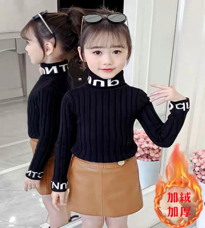 Girls turtleneck sweater autumn and winter 2024 new children's foreign pullover thread clothes little girls knitted sweater winter children's clothing