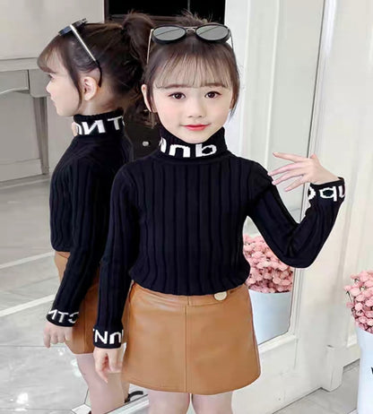 Girls turtleneck sweater autumn and winter 2024 new children's foreign pullover thread clothes little girls knitted sweater winter children's clothing