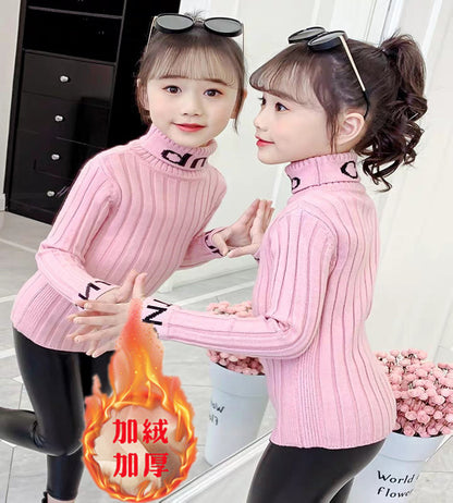 Girls turtleneck sweater autumn and winter 2024 new children's foreign pullover thread clothes little girls knitted sweater winter children's clothing