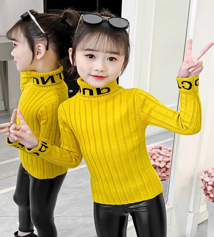 Girls turtleneck sweater autumn and winter 2024 new children's foreign pullover thread clothes little girls knitted sweater winter children's clothing