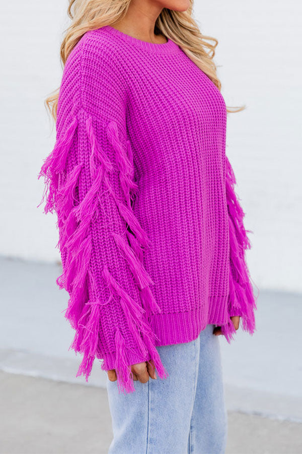 namcoverse Solid Color Rocking Tassel Sweater