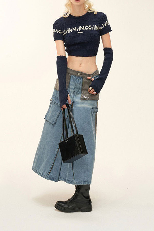 storexq Hit Color Stylish Multi Pocket Zipper Denim Skirt