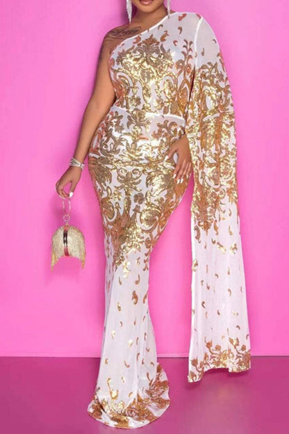 namcoverse Sequined Elegant See-Through Maxi Dress