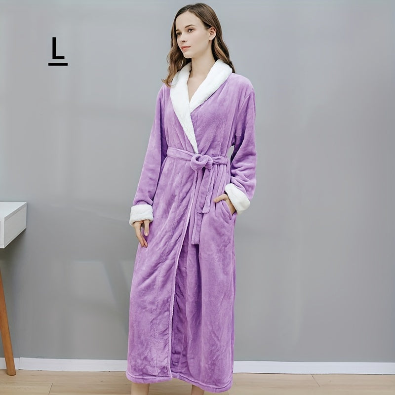 1pc Ultimate Flannel Bathrobe - Super-Soft & Cozy, Full-Length Nightgown, Insulated for Winter Warmth, Perfect Unisex Home Robe - Your Everyday Luxury Bathroom Essential