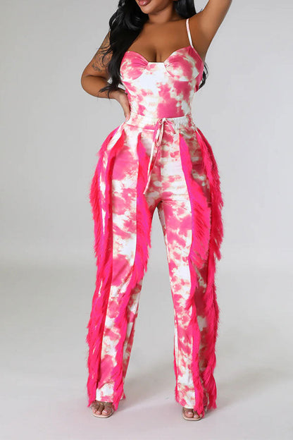 storexq Tie Dye Pretty Tassel Patchwork Pant Suit