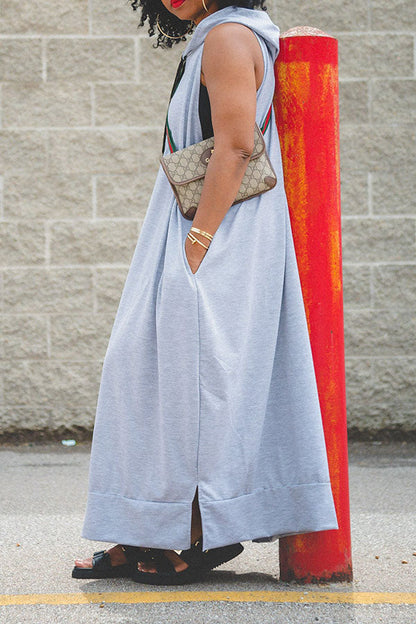 storexq Solid Color Relaxed Hooded Maxi Dress