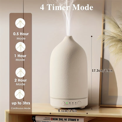 160ML Ceramic Essential Oil Diffuser - Aromatherapy Humidifier for Home Bedroom - Stone Pattern Yellow Wood Base, Air Purifying, Moisturizing, and Fragrance Diffusing