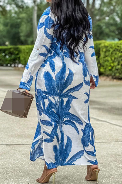 storexq Leaf Print Relaxed Single Breasted Maxi Dress