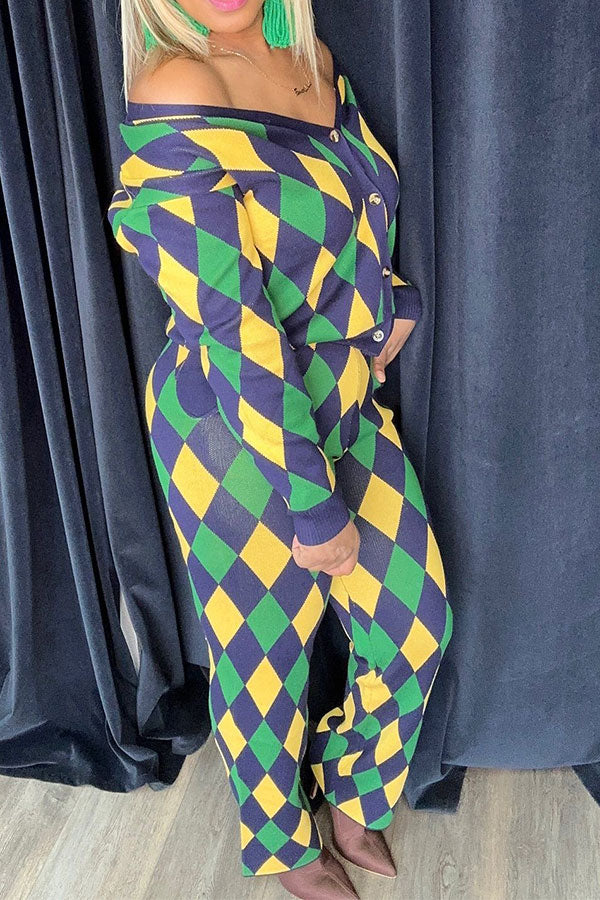 storexq Hit Color Checked Urban Knitted Pant Suit