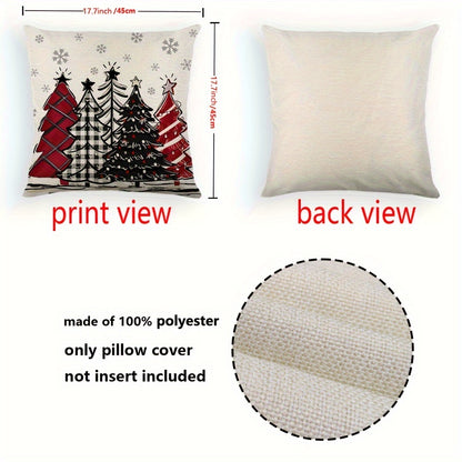 4 Pcs/set Christams Throw Pillow Cover With Four Design: Plaid Trees, Bows, And Messages Like Merry & Bright, Let It Snow; Red Black & White Tones Creates Cozy Holiday Feel, Home Decor, 17.7*17.7inch