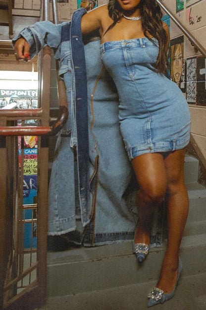 storexq Blue Bandeau Unique Denim Mini Dress