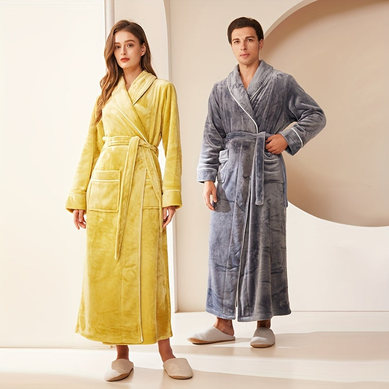 Ultra-Soft, Quick-Dry Flannel Bathrobe - Extra Long & Thick, Cozy Couple's Robe for Spa, Hotel, and Home Use - Absorbent, Loose Fit, Multi-Color Options