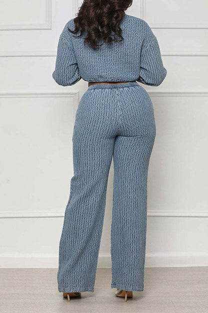 storexq Checked Denim Retro Drawstring Pant Suit