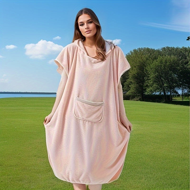 Ultra-Soft Coral Fleece Bathrobe for Women - Quick-Dry, Absorbent, Wearable & Wrappable Towel Robe with Pockets, Perfect for Summer