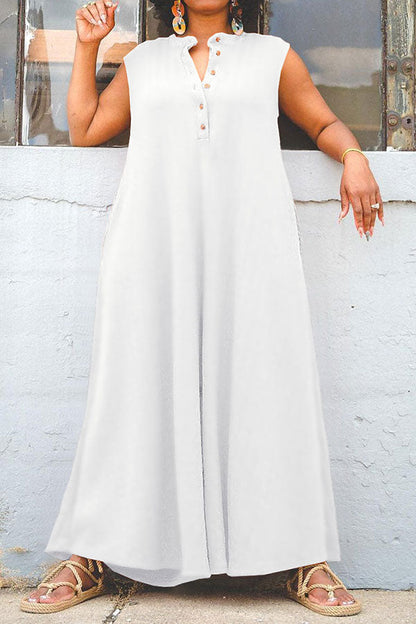 storexq Solid Color Relaxed Wide Leg Jumpsuit