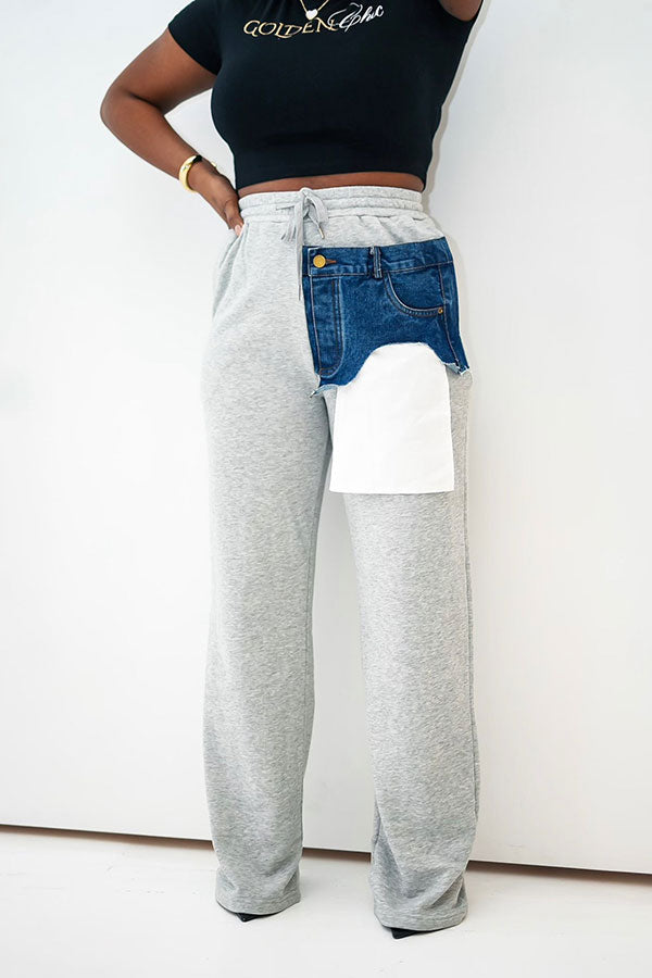 storexq Denim Pocket Patchwork Stylish Drawstring Pants