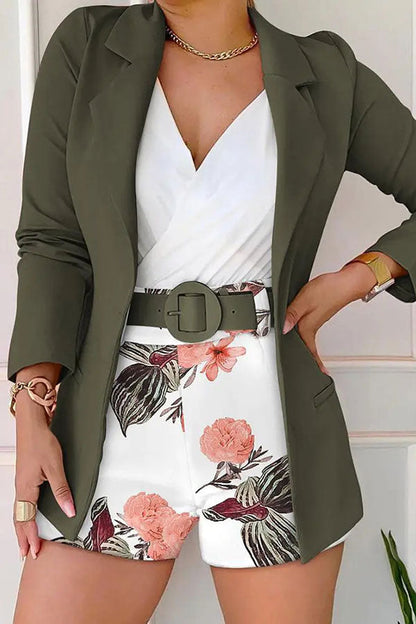 storexq Rose Print Commuting Notched Lapel Pant Suit