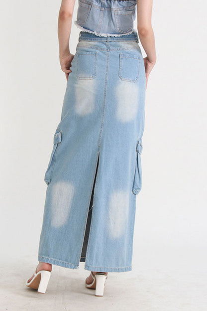 storexq Gradient Punk Multi Pocket Belted Denim Skirt