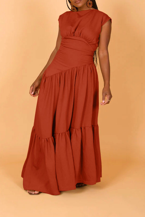 namcoverse Solid Color Modern Tiered Ruffle Maxi Dress