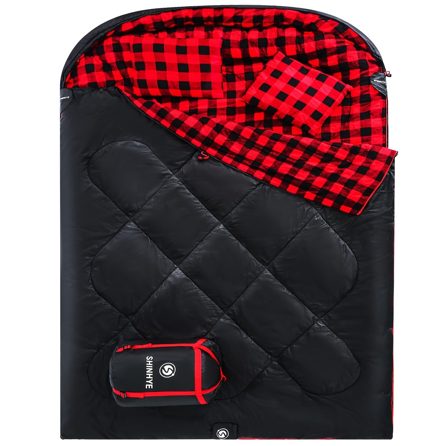 2-Person XXL Queen Size Flannel Cotton Sleeping Bag for Adults with 2 Pillows - Soft, Warm, and Cozy for Cold Weather Camping - Durable, Water-Resistant, and Easy to Clean - Perfect for Outdoor Adventures