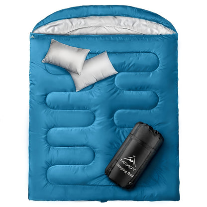 Double Sleeping Bags For 2 Adults, 2-3 Person Sleeping Bag For Camping Two Person Sleeping Bags For Adults With Pillow Cold Warm Weather