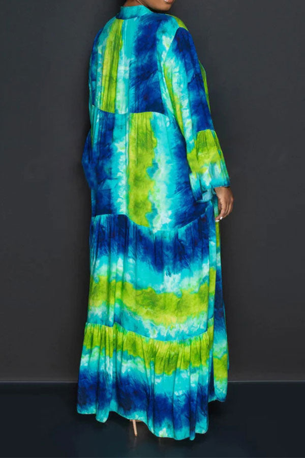 storexq Tie Dye Laid Back Tiered Maxi Dress