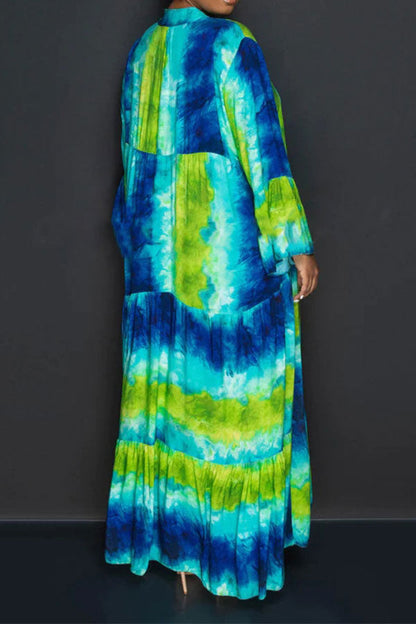 storexq Tie Dye Laid Back Tiered Maxi Dress