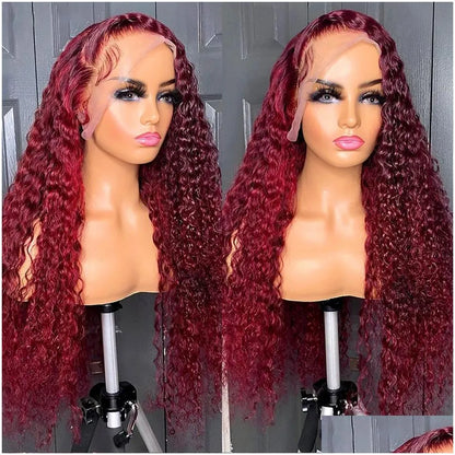 Synthetic Wigs Brazilian Hair Deep Wave Wig Bury Red Lace Front 13X4 Hd Frontal 360 Fl Curlywig Pre Plucked Drop Delivery Products Otxfz