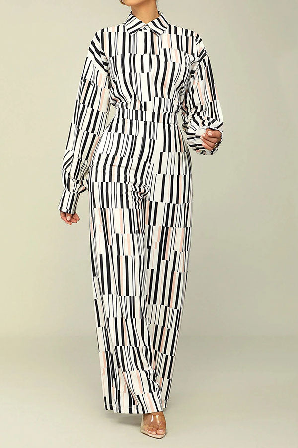 storexq Geometric Print Commuting Wide Leg Pant Suit