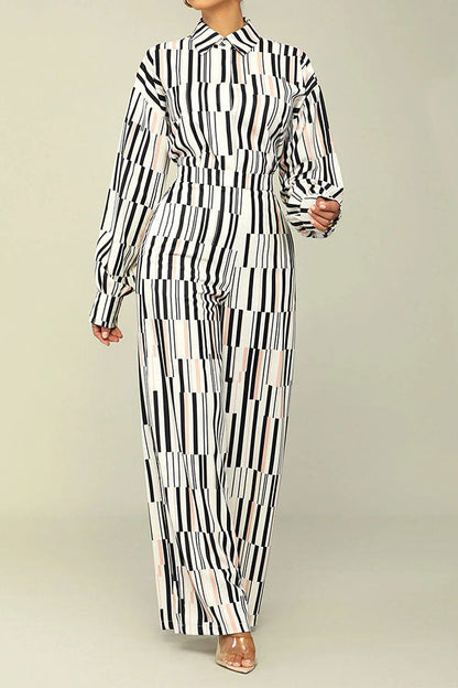 storexq Geometric Print Commuting Wide Leg Pant Suit