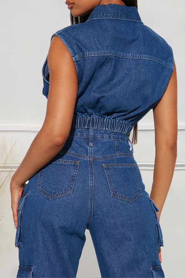 storexq Solid Color On-trend Zipper Denim Camisole