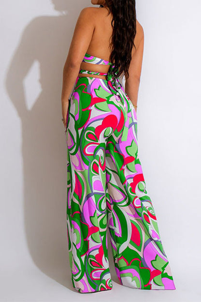 storexq Tribal Floral Print Colorful Cutout Waist Jumpsuit