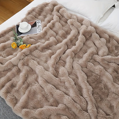 1pc, Tuscany Blanket, High-end Imitation Rabbit Blanket, Bubble Fleece Blanket, Double-sided Thickened Office Nap Blanket, Sofa Throw Blanket, Winter Warm Style, Four Seasons Universal Style