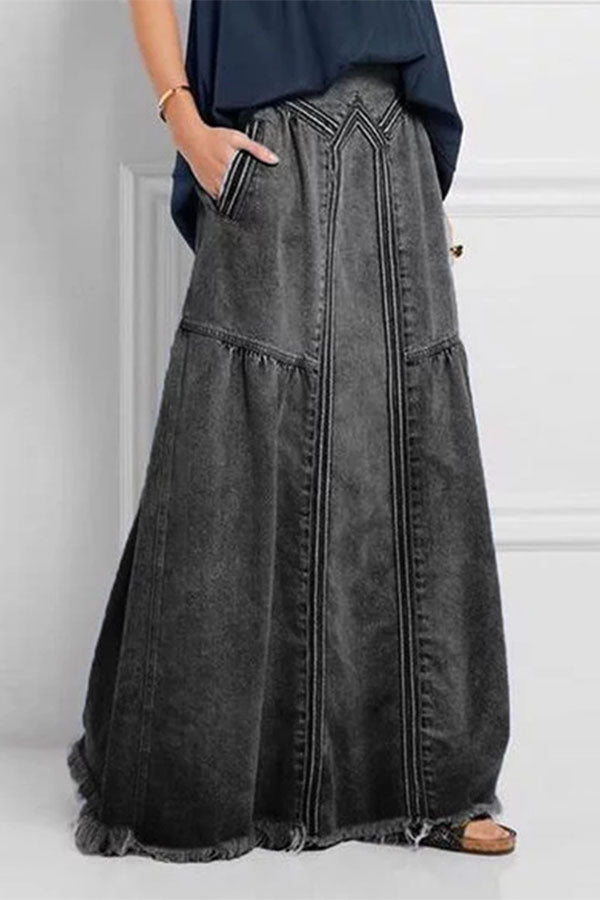 storexq Patchwork Simple Burrs Denim Skirt