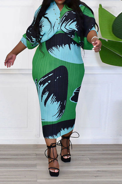 storexq Ink Print Modern Batwing Sleeve Midi Dress