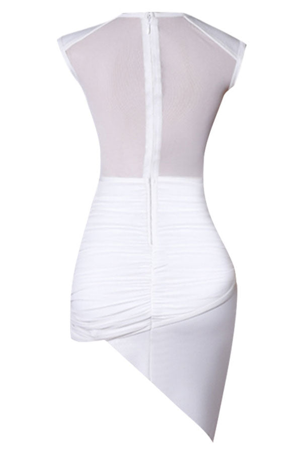 storexq White Pretty Irregular See-Through Mini Dress