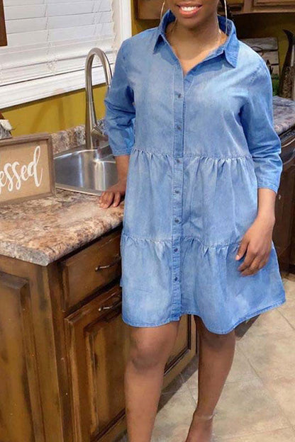 storexq Solid Color Denim Mini Dress