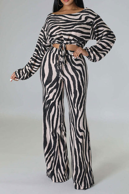 storexq Zebra Print Feminine Drawstring Pant Suit