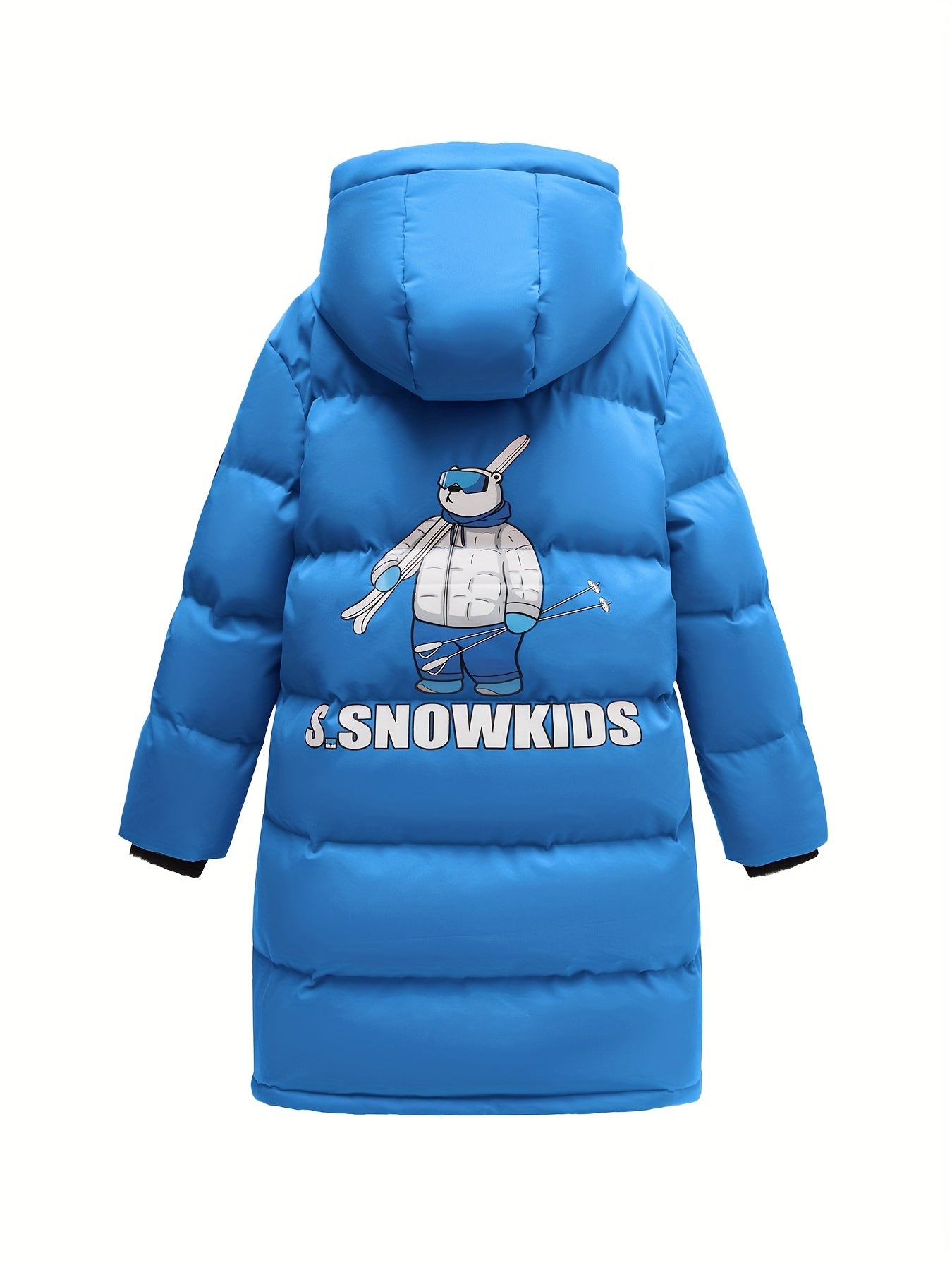 Adorable Cartoon Bear Print Mid-Length Hooded Down Jacket for Boys - Warm, Water-Resistant, and Lightweight - Perfect for Winter Outdoor Activities and as a Thoughtful Gift