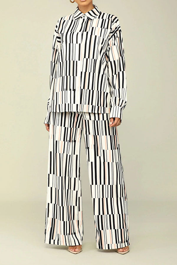 storexq Geometric Print Commuting Wide Leg Pant Suit