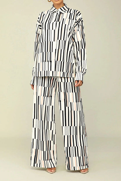 storexq Geometric Print Commuting Wide Leg Pant Suit