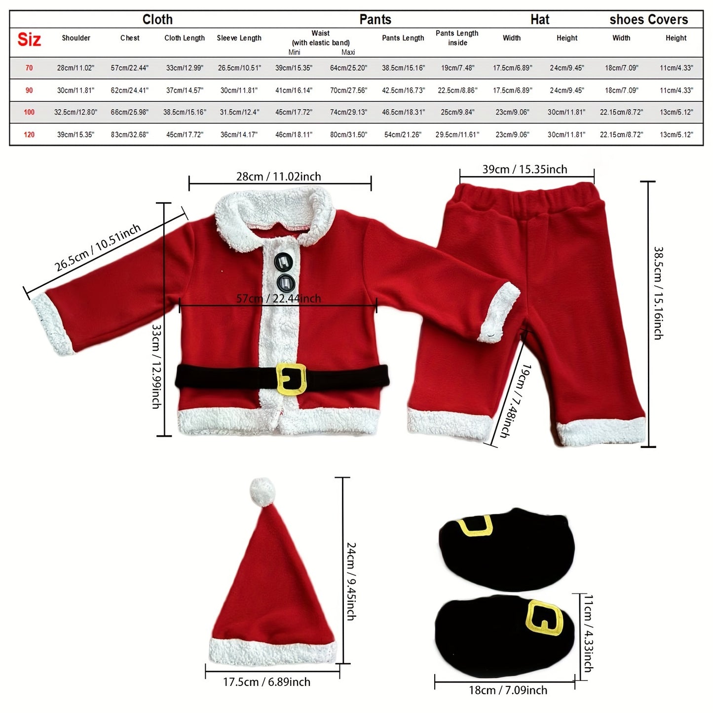 Adorable 4pcs Santa Claus Costume Set for Youngsters - Red Polyester Outfit with Lapel Jacket, Pants, Hat & Shoe Covers - Perfect for Christmas Parties