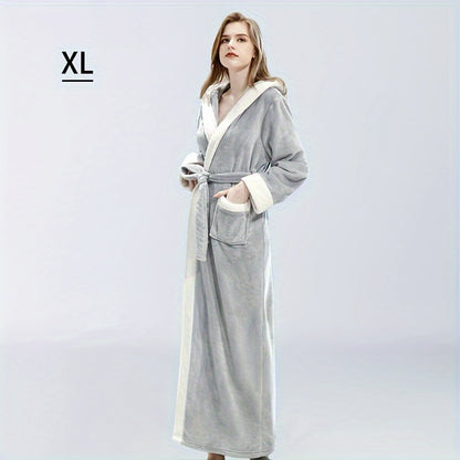 1pc Autumn And Winter Bathrobe, Soft And Skin-friendly Hooded Long Sleeve Bathrobe, Thickened Nightgown With Pocket, Warm Long Robe For Home, Bathroom Supplies