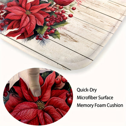 3pcs/set Christmas Flower Pine Cones Printed Floor Mat, Three-piece Bathroom Mat Set, Non-slip Mat, Water-absorbent Mat, Toilet Lid Mat, Toilet U-shaped Mat, Floor Rugs christmas decorations