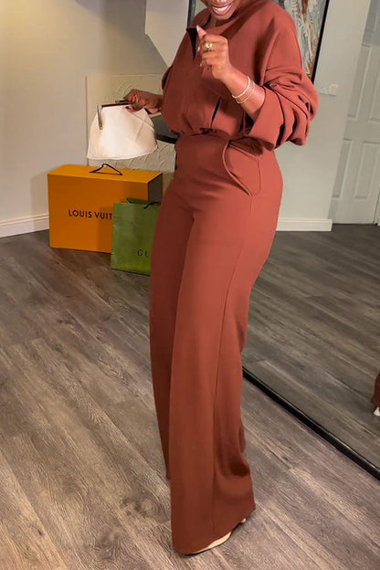 storexq Solid Color Modern Wide Leg Pant Suit