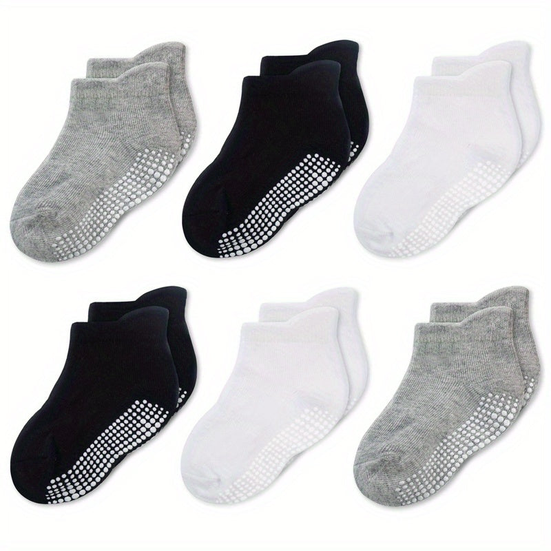 6/12 Pairs Non-Slip Socks With Grippers - Ankle Style For Little Girls And Boys, Infants, Toddlers, Children