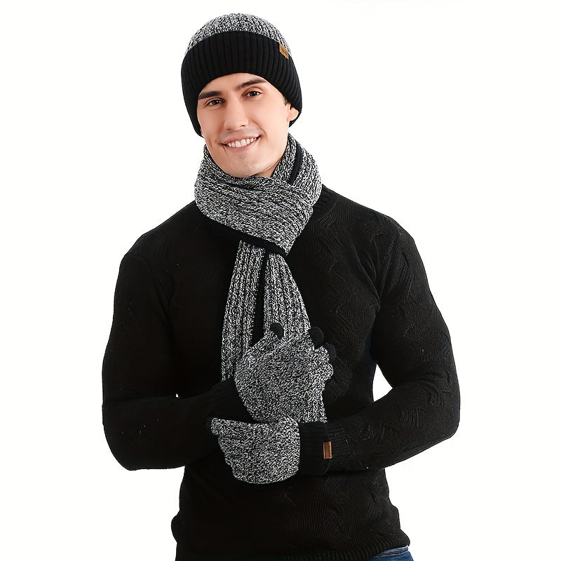 Unisex Outdoor Winter Casual Sports Warm Gloves, Scarf And Hat Three-piece Set