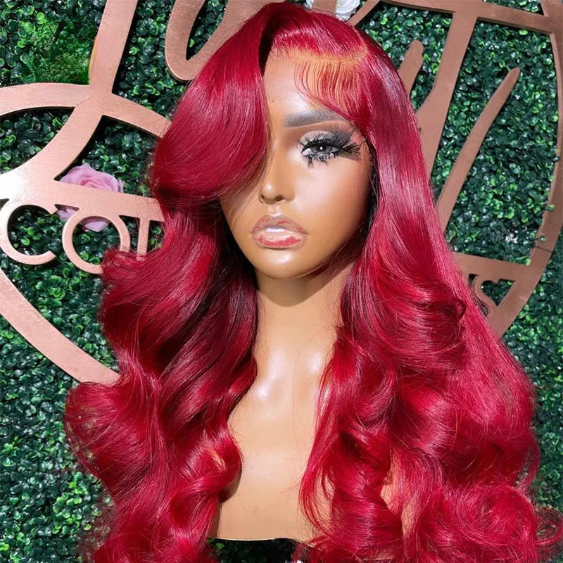 Brazilian Colored Red Burgundy Lace Front Wigs for Women Red 13X4 Body Wave Transparent Lace Frontal Wig Blue/white/purple/green Cosplay