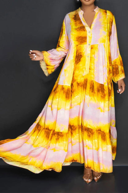 storexq Tie Dye Laid Back Tiered Maxi Dress