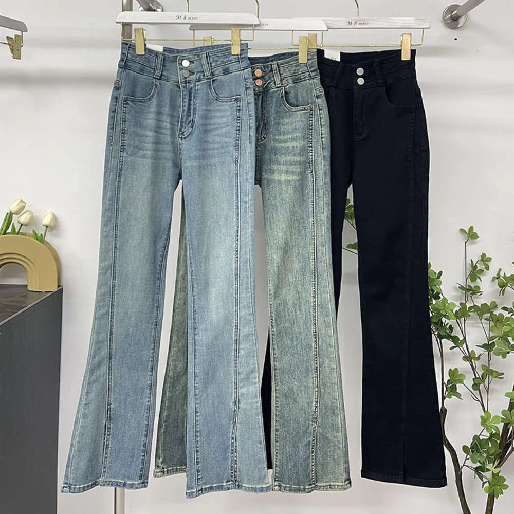 Thirteen Rows Womens New High Waist Spicy Girl Micro La Jeans Womens  Spring Slimming Korean Edition Flare Pants